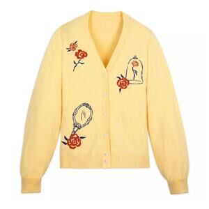 Disney Belle Beauty And The Beast Cardigan Sweater Butter Yellow XL Button Front